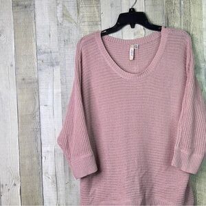 Misia Size XL Oversized Rose Colored Ribbed Crewneck Half Sleeve Sweater